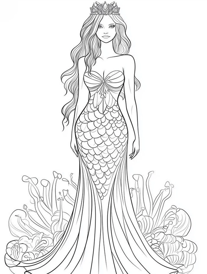 Vẽ công chúa anime váy đuôi cá dáng dài thướt tha mềm mại