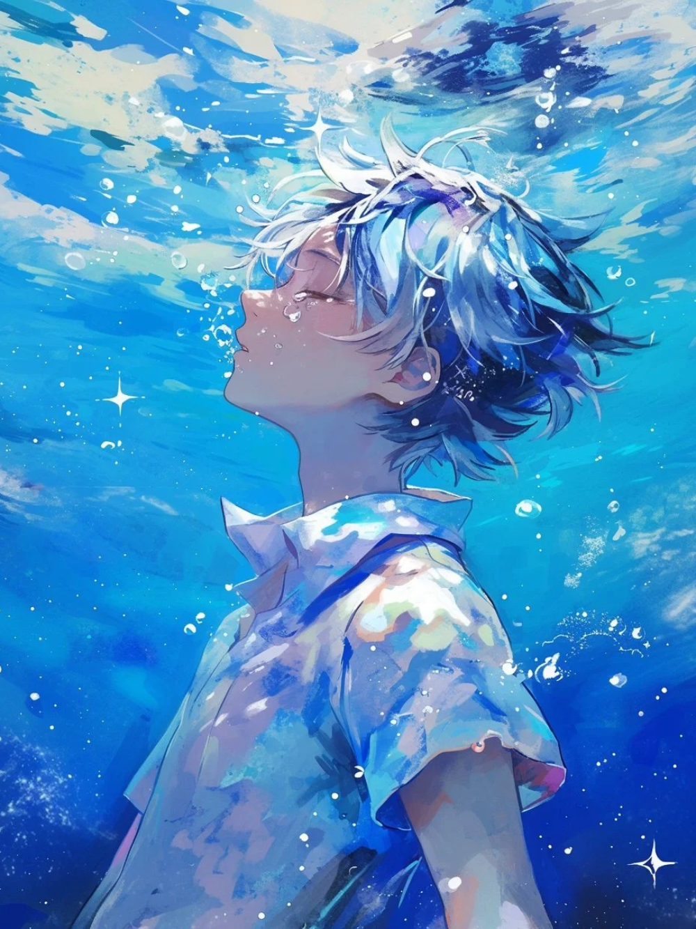 ảnh anime rơi xuống nước khoảnh khắc buồn