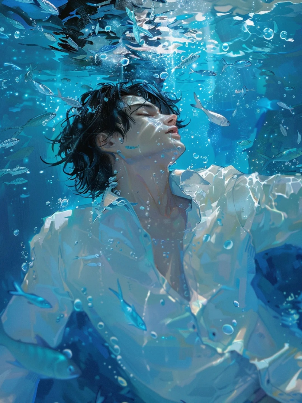 ảnh anime rơi xuống nước lặng lẽ