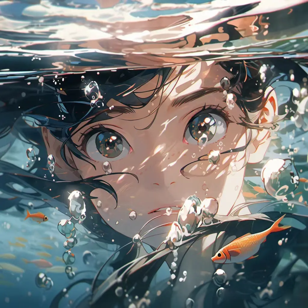 ảnh anime rơi xuống nước nghệ thuật