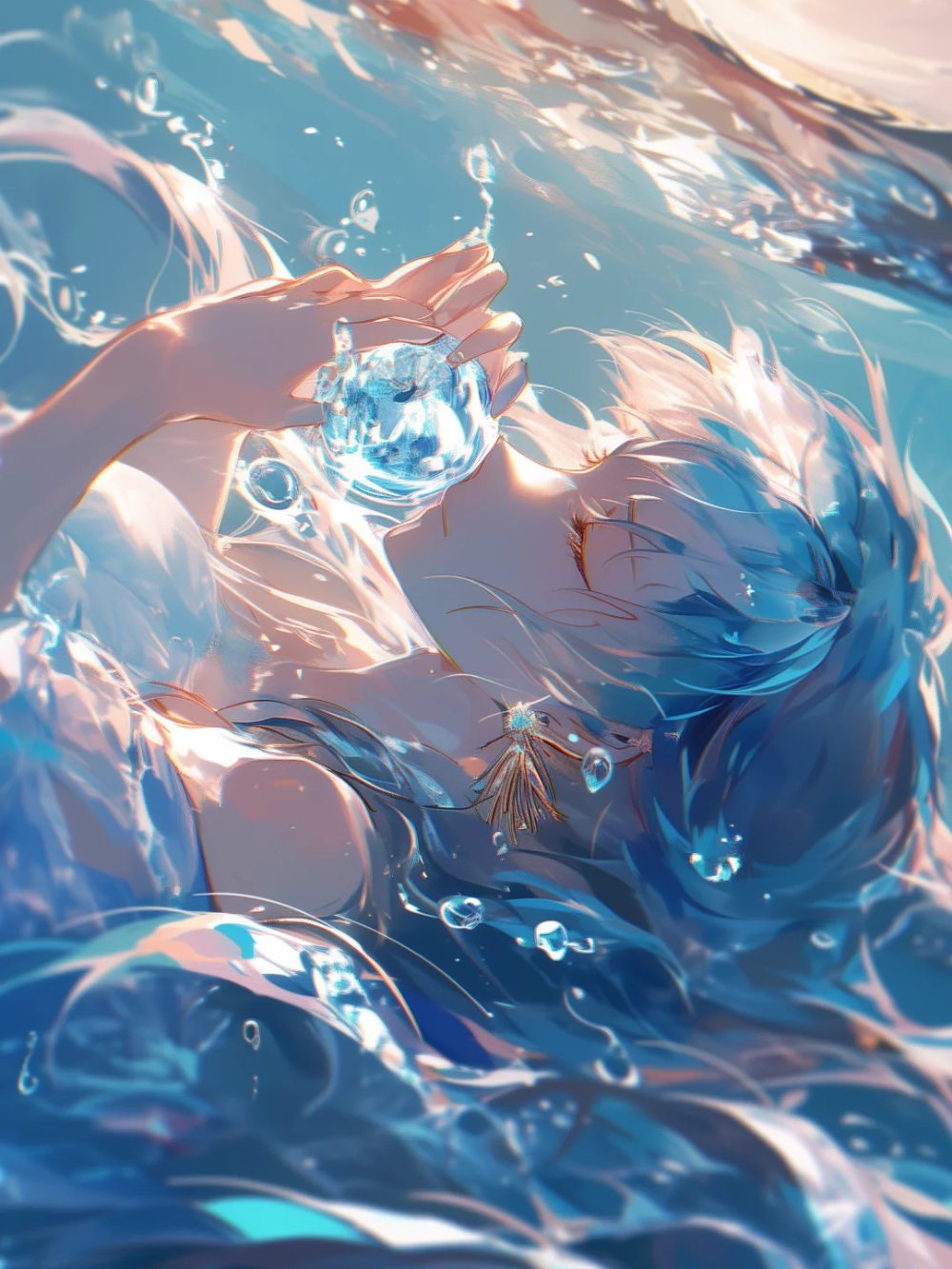 ảnh anime rơi xuống nước trong khung cảnh tối