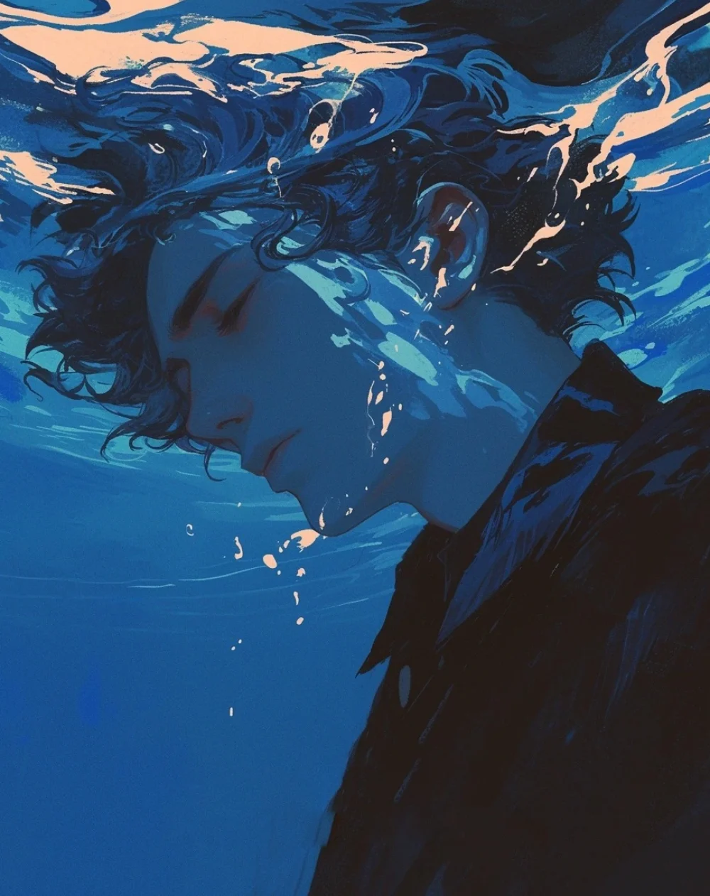 anime rơi xuống nước cô đơn