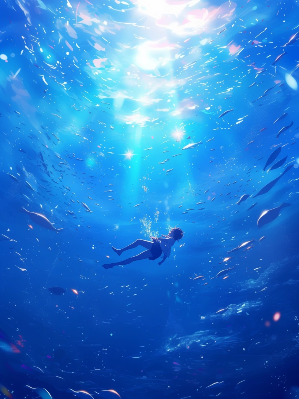 anime rơi xuống nước giữa không gian tĩnh