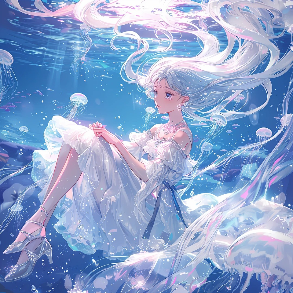 anime rơi xuống nước trong khung cảnh tối