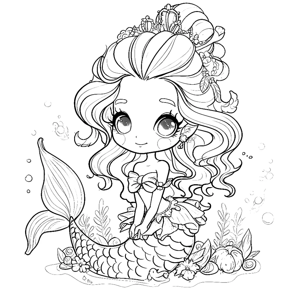 mẫu vẽ nàng tiên cá Cute cho học sinh