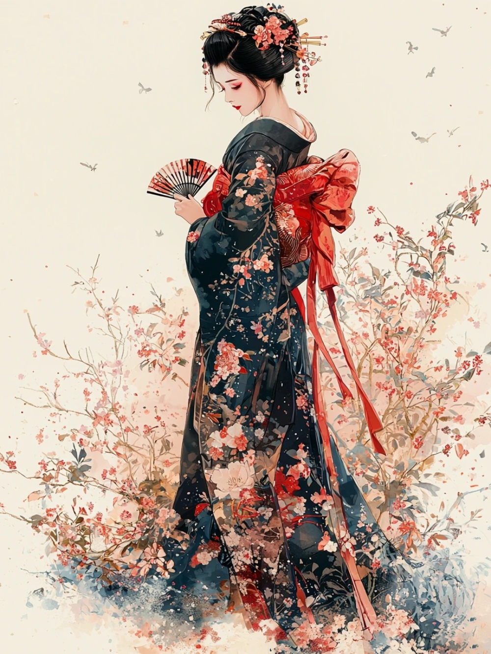 tranh vẽ anime cổ trang nghệ thuật đẹp