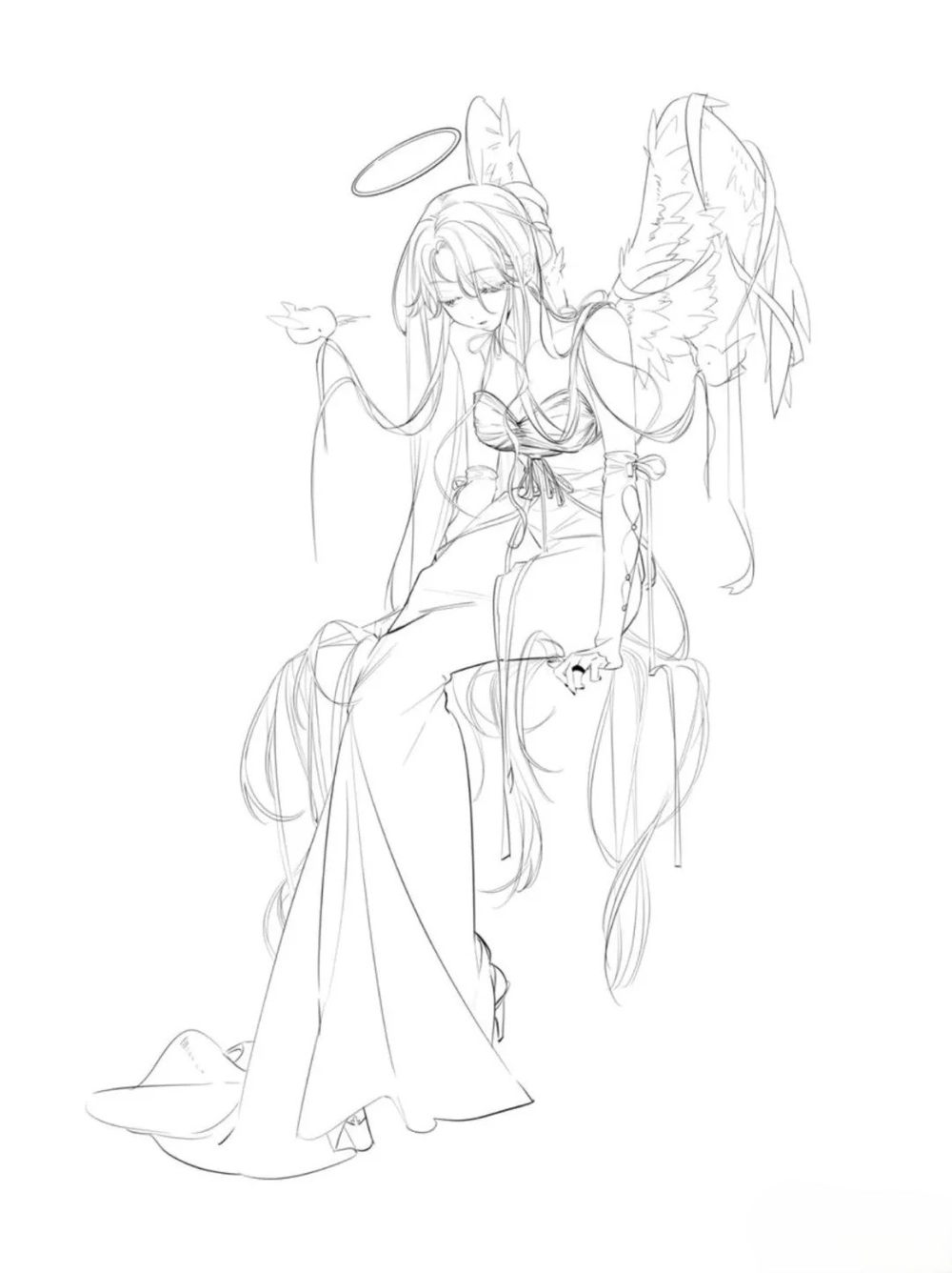 tranh vẽ tay vẽ thiên thần sa ngã độc đáo