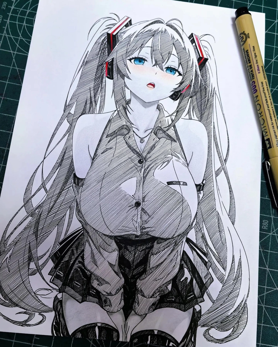 vẽ miku anime bằng bút chì
