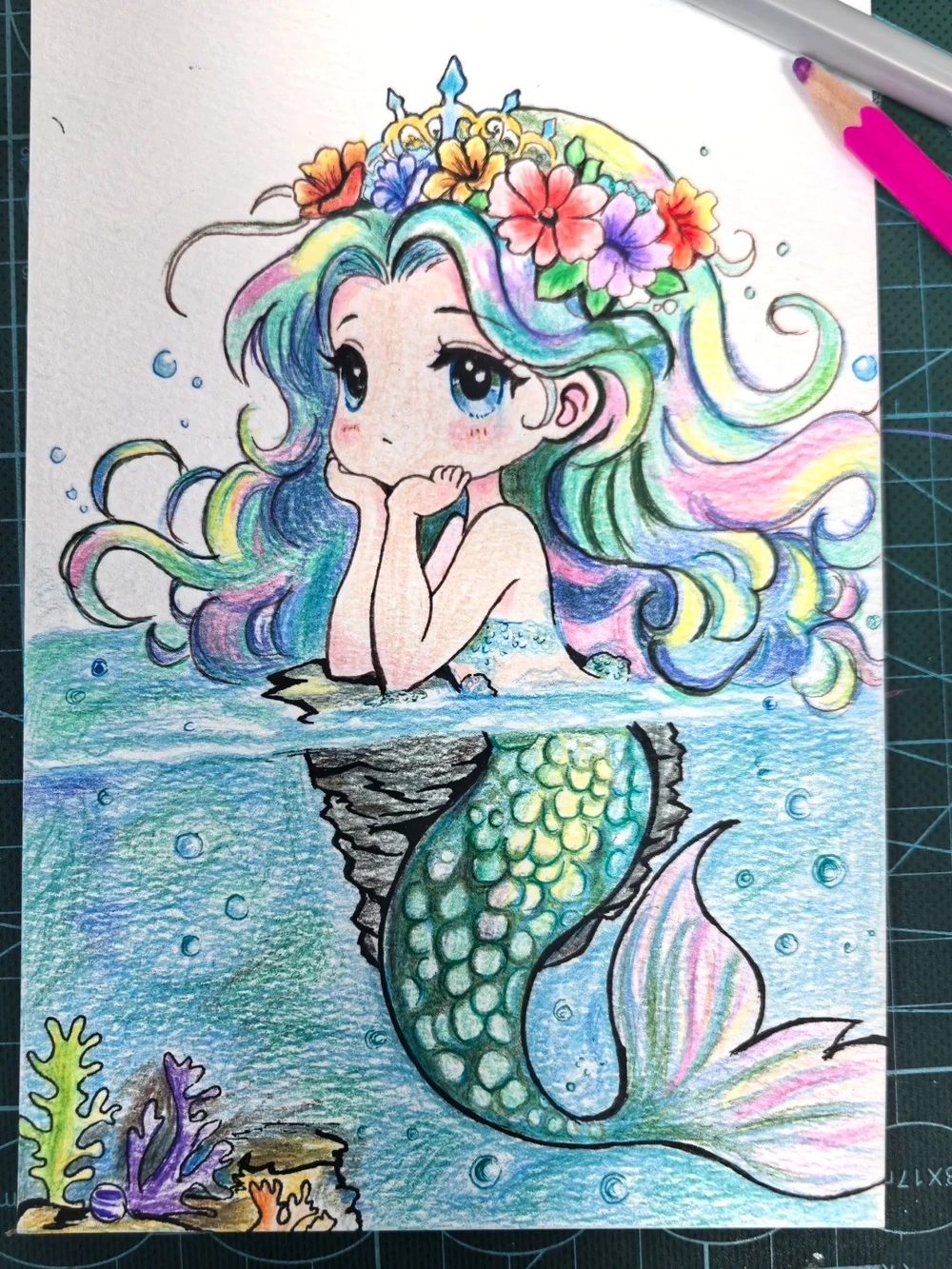 vẽ nàng tiên cá anime phong cách dễ thương