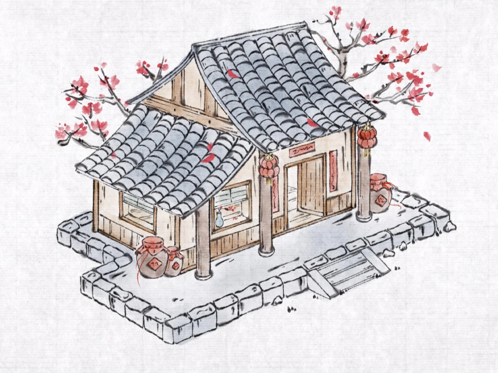 vẽ nhà anime có cây xanh