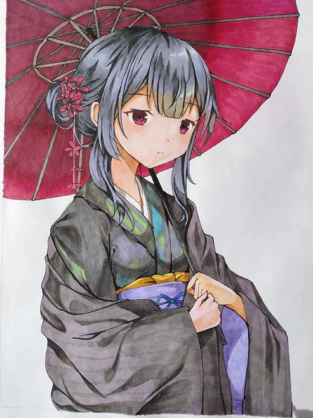 ảnh vẽ anime kimono mùa xuân dịu dàng