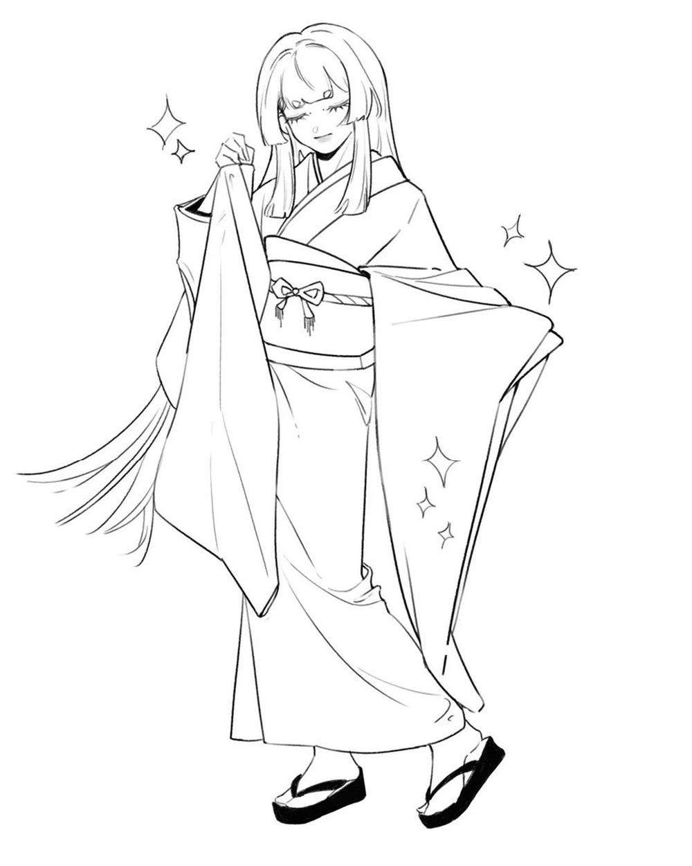 ảnh vẽ anime kimono style cổ điển nhật