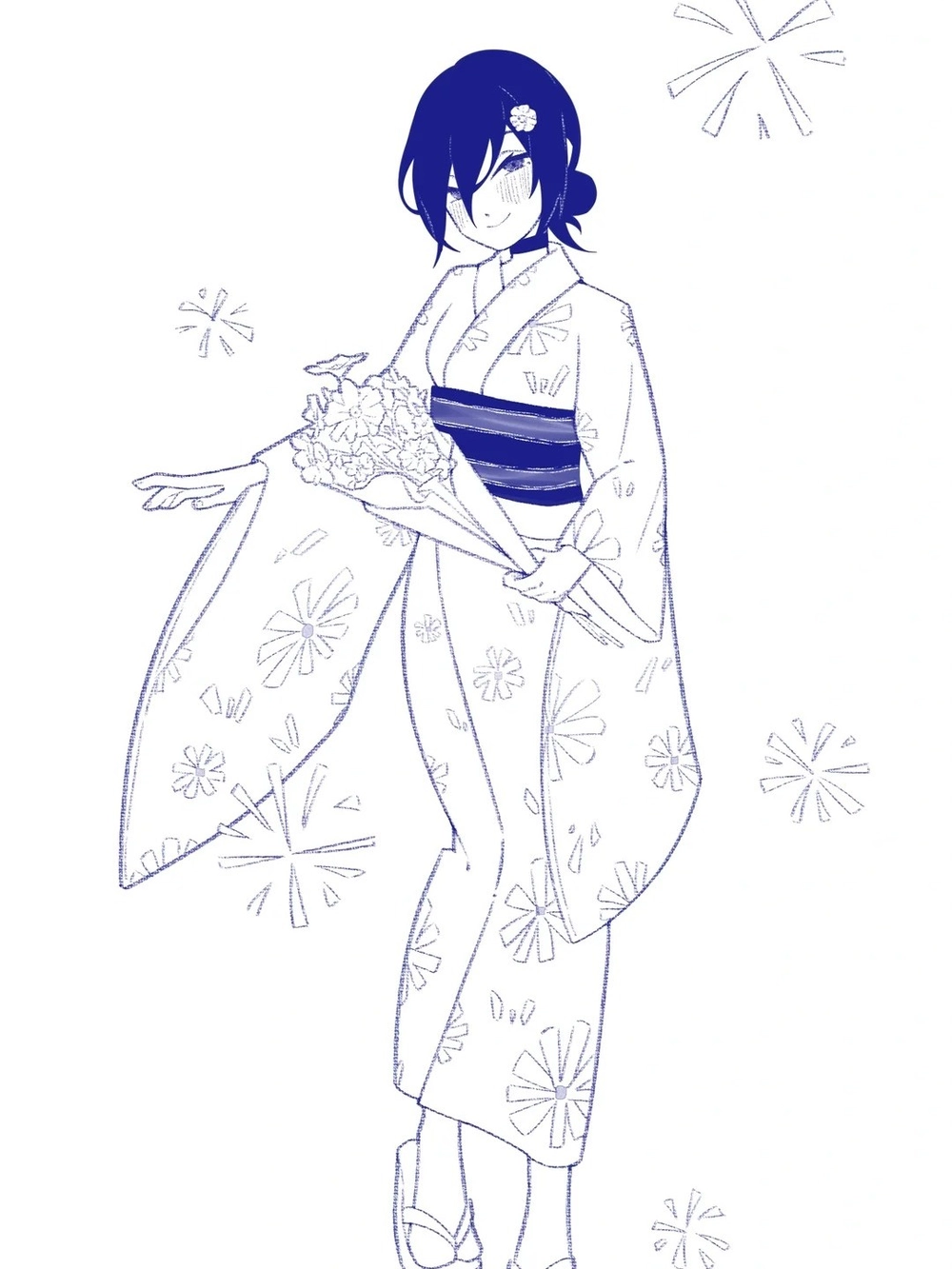 anime kimono ảnh vẽ phong cách cổ trang