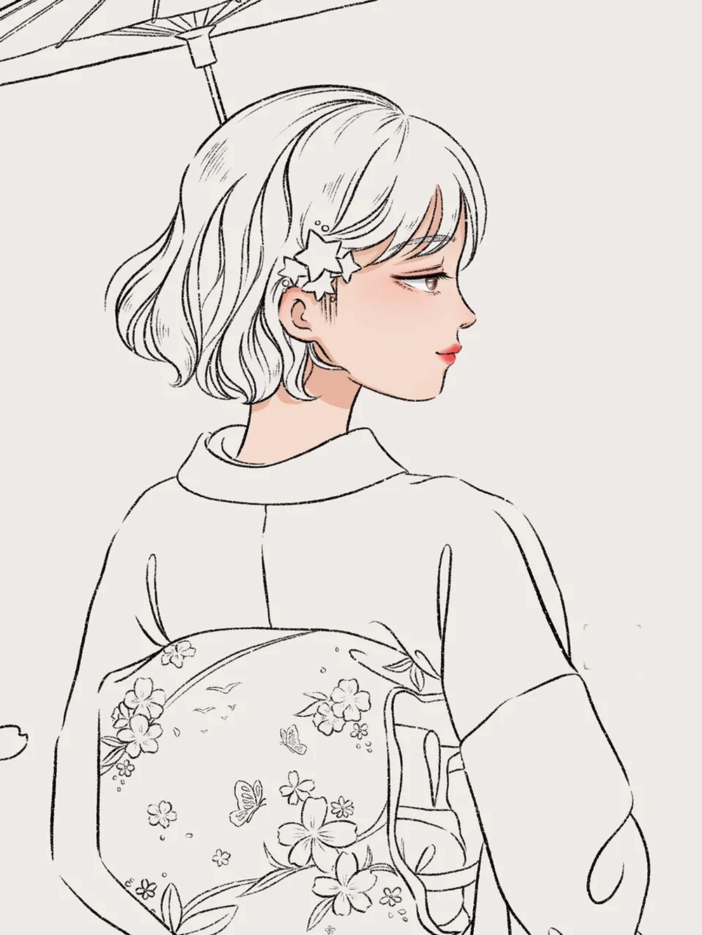 anime nữ mặc kimono hình vẽ đẹp