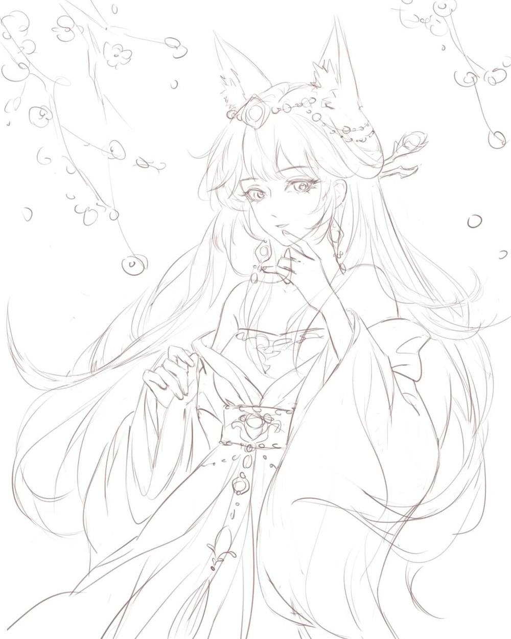 bản vẽ tay vẽ hồ ly anime chi tiết