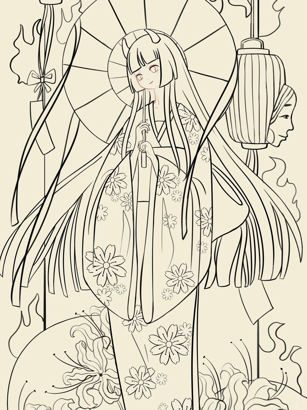 girl xinh hình vẽ anime mặc kimono