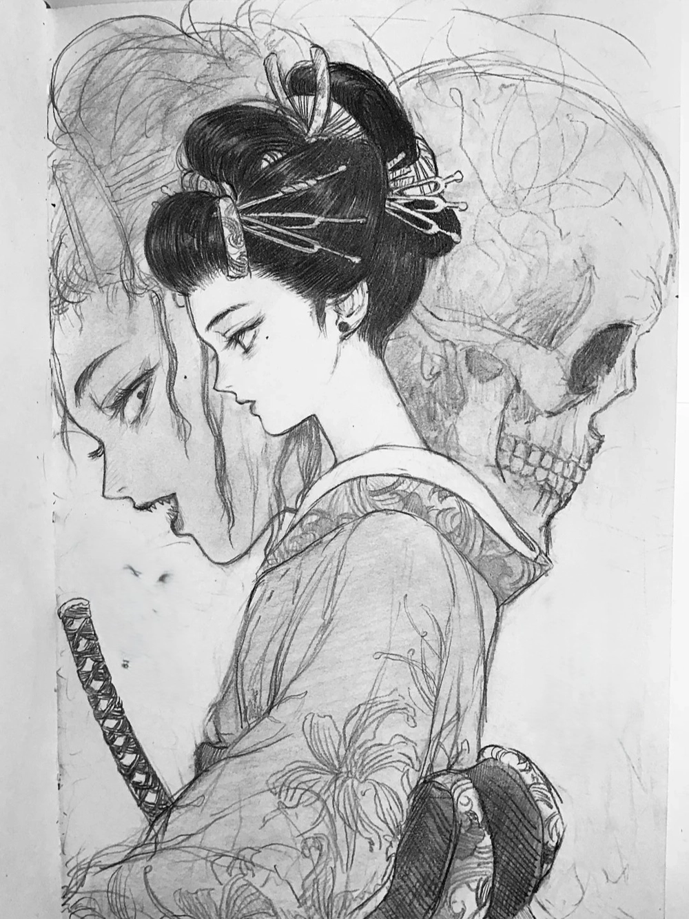 hình vẽ anime mặc kimono cổ trang nhẹ nhàng