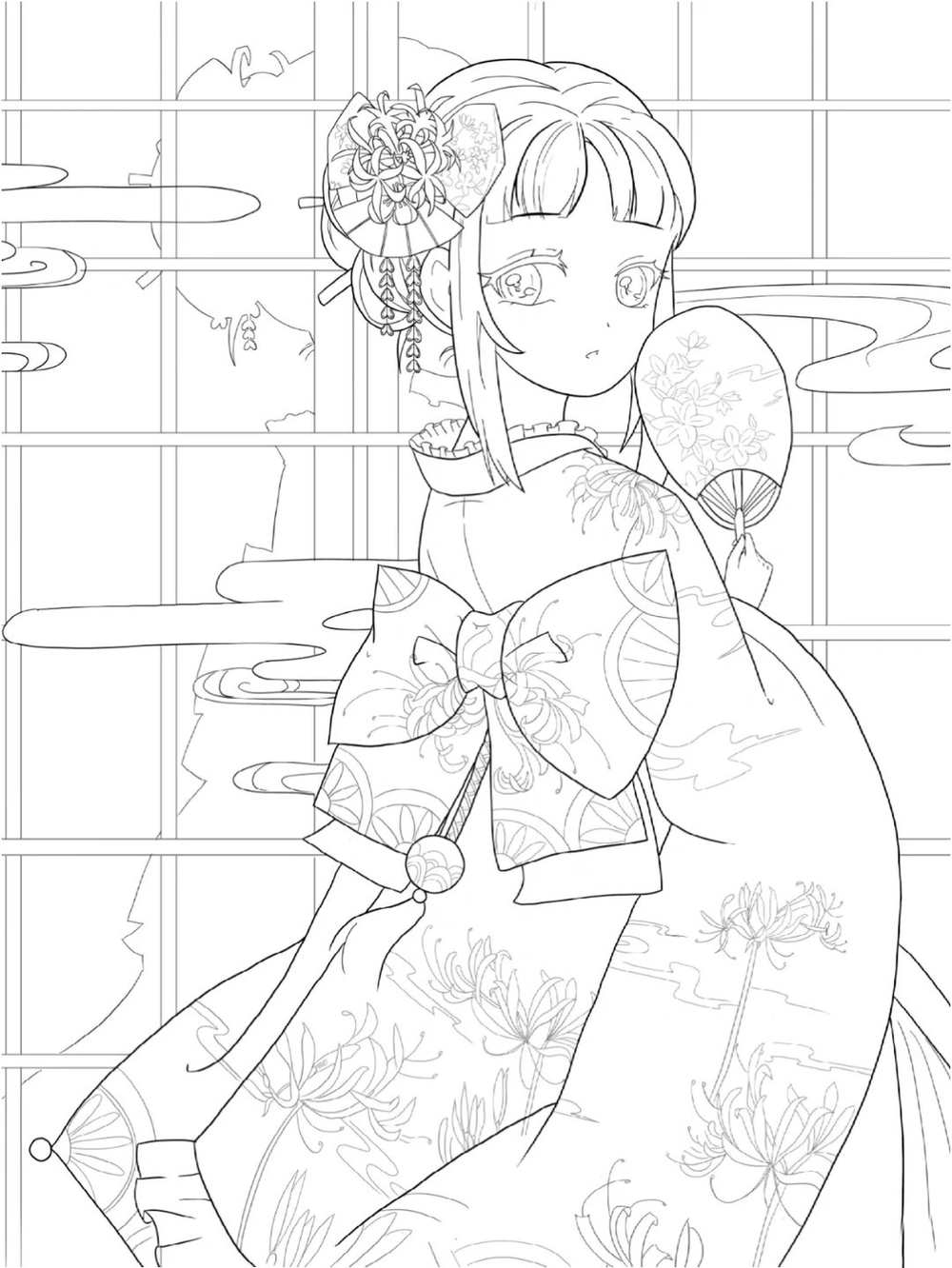 hình vẽ anime mặc kimono phong cách dễ thương