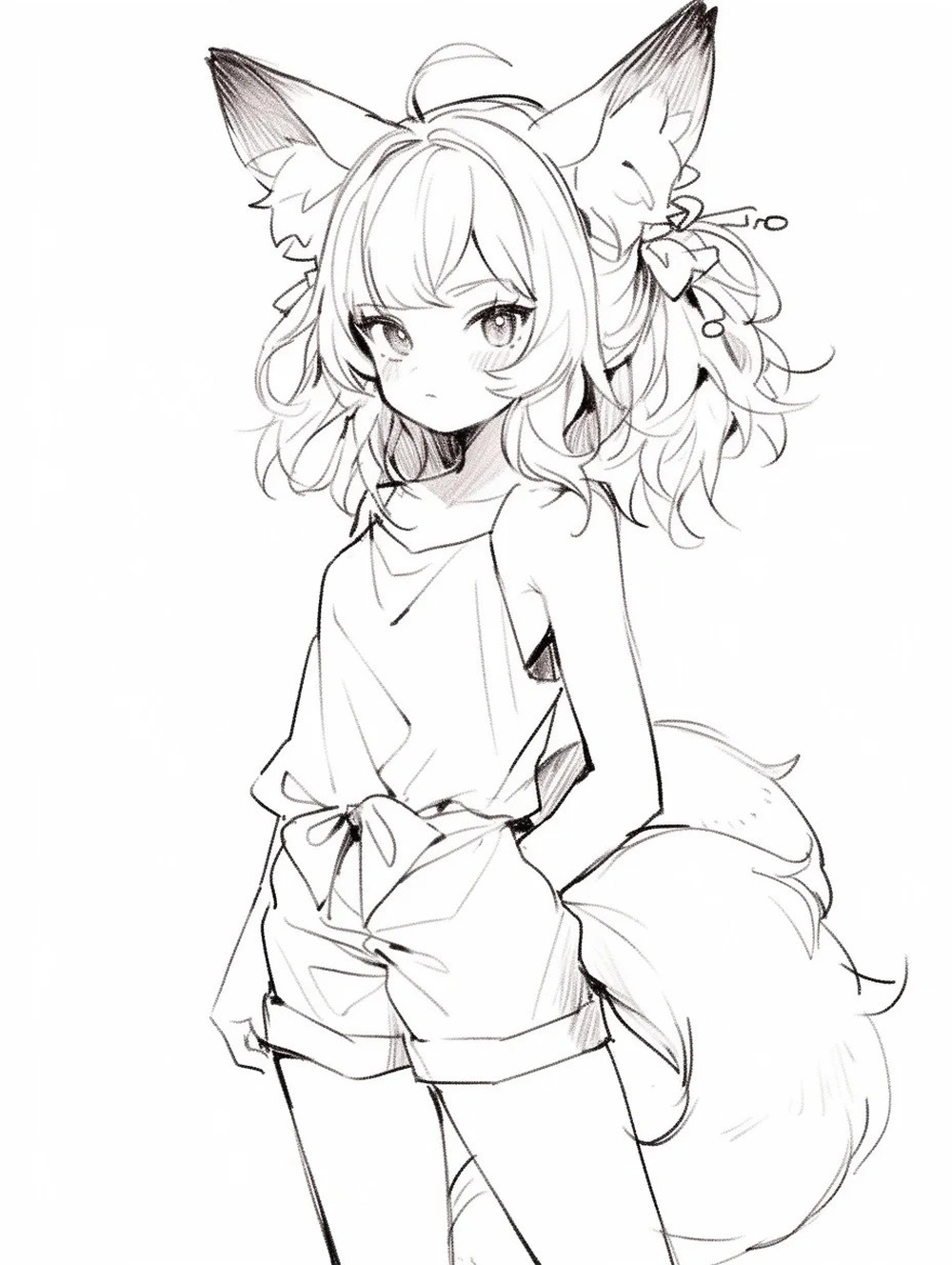 tranh chì vẽ hồ ly anime đơn giản