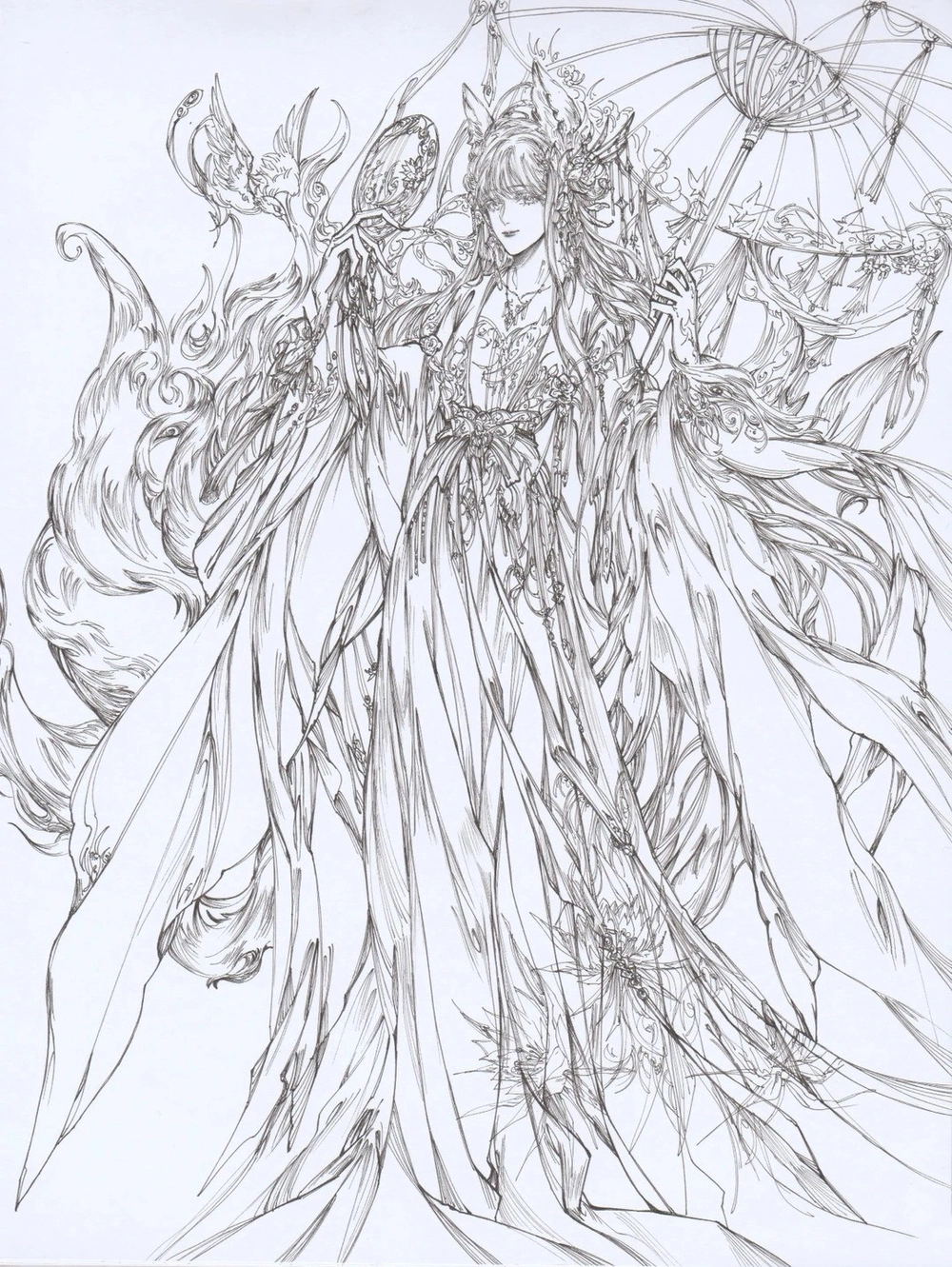 tranh kỹ thuật số vẽ hồ ly anime sắc nét