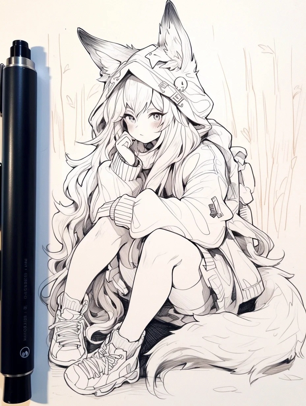 vẽ anime hồ ly nền hoa anh đào