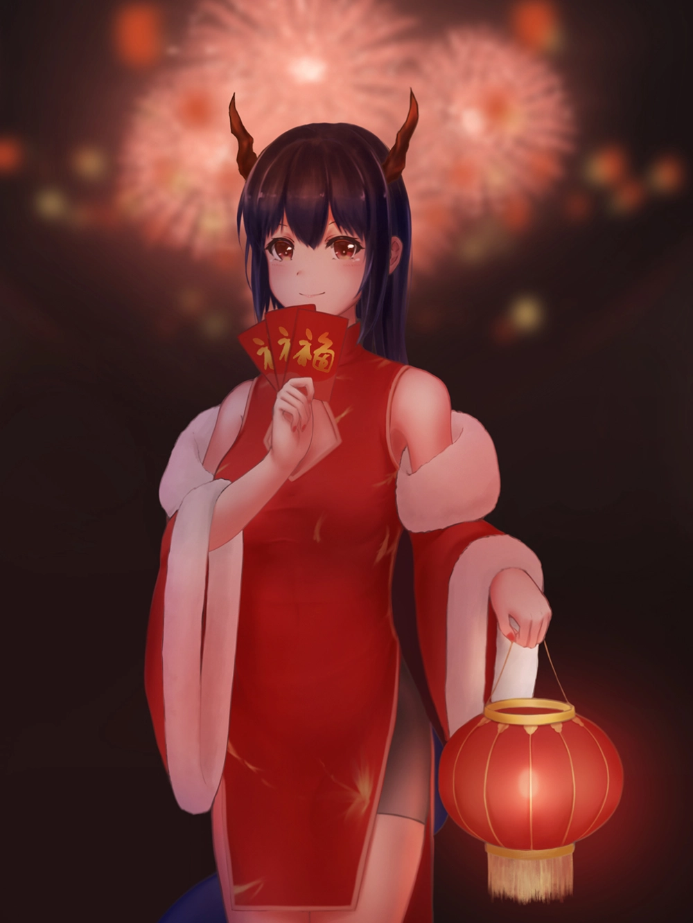 vẽ tranh ngày tết anime dễ thương