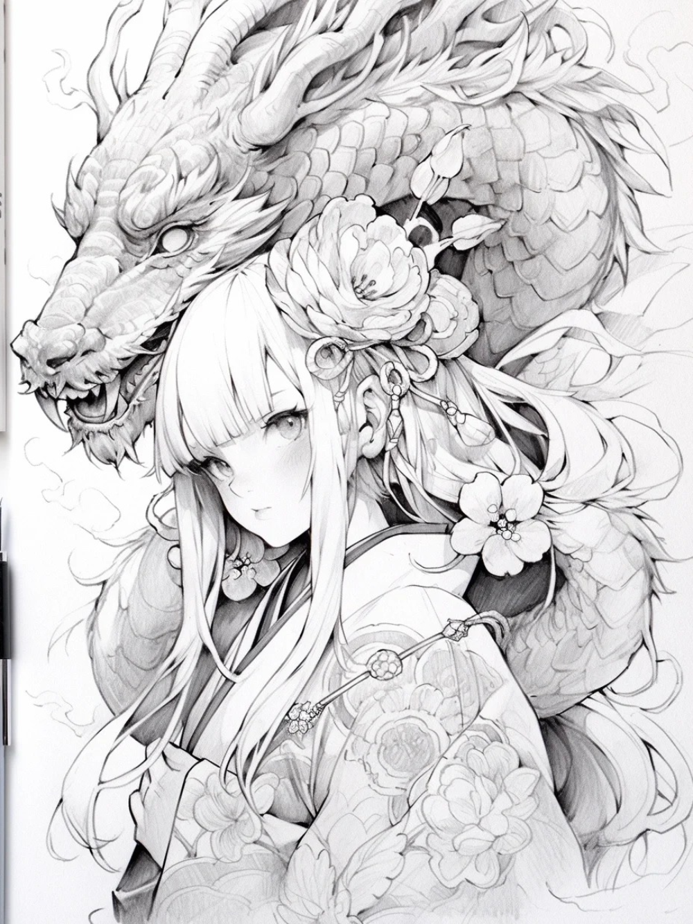 phác họa anime vẽ rồng đẹp