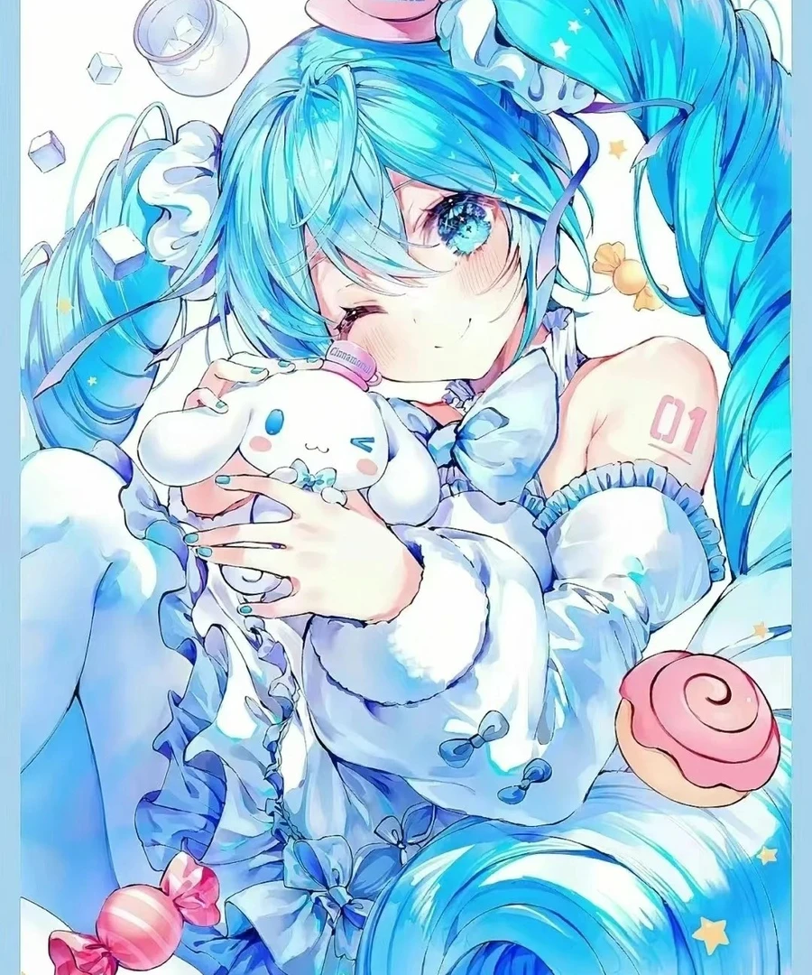 anime cute cinnamoroll nền xanh